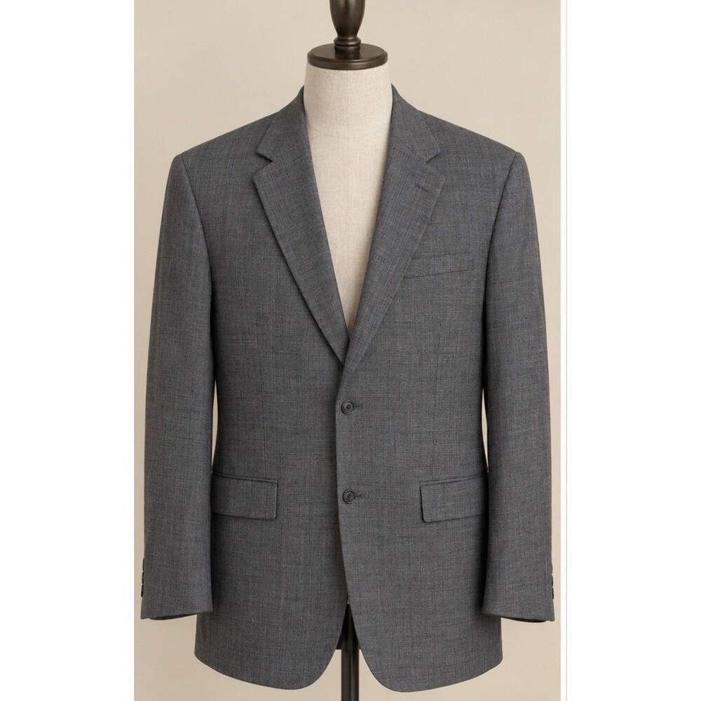 Jos A Bank Suit Jacket Blazer 44L Gray 100% Wool 2 Button Charcoal quiet Luxury
